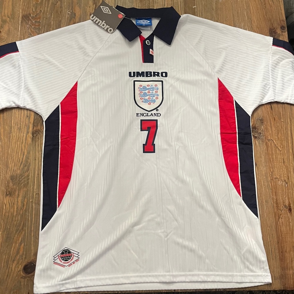 ENGLAND UMBRO RETRO 1998 WORLD CUP HOME JERSEY XXL (BECKHAM 7)